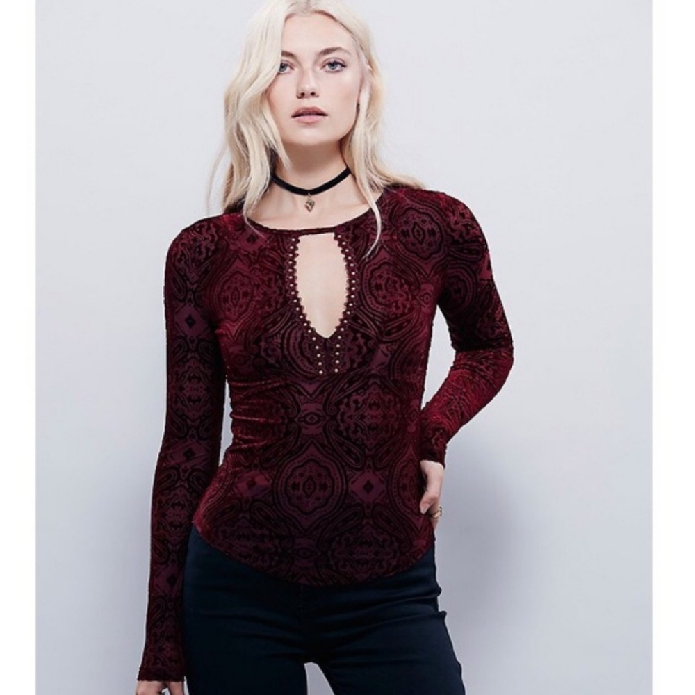 Free People Burgundy Velvet City Limits Top - M
